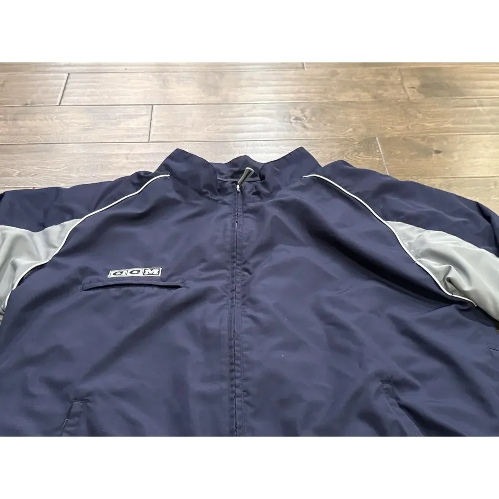 Vintage Reebok CCM Mens Blue Full Zip Hockey Warmup Windbreaker Jacket Size XL